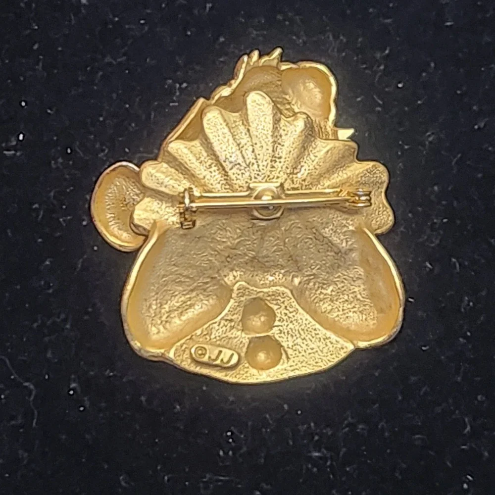 Vintage Gold Tone Clown Brooch Pin Whimsical Circus Jewelry Matte Gold Finish JJ